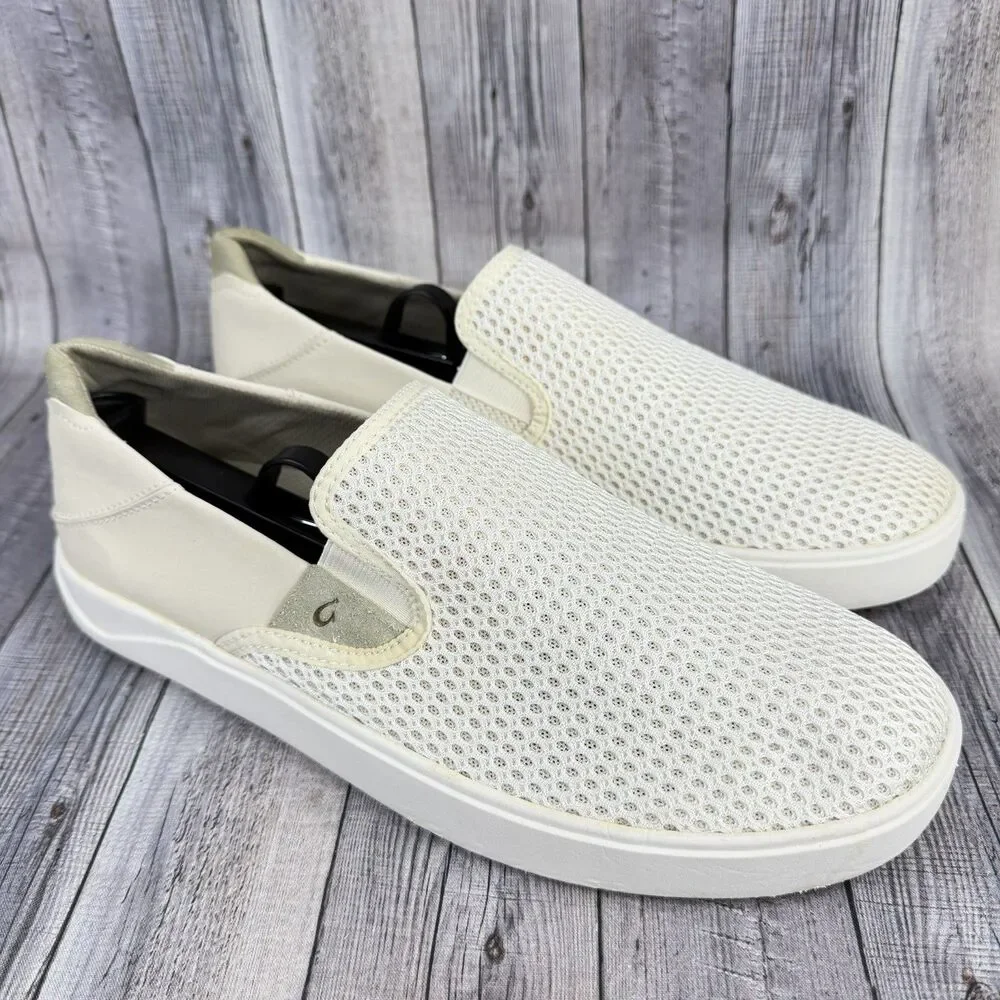 OluKai Lae'ahi Breathable Slip-On Sneakers Shoes Men's Sz 9 BONE White $120